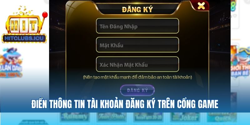 Điền thông tin tài khoản đăng ký trên cổng game