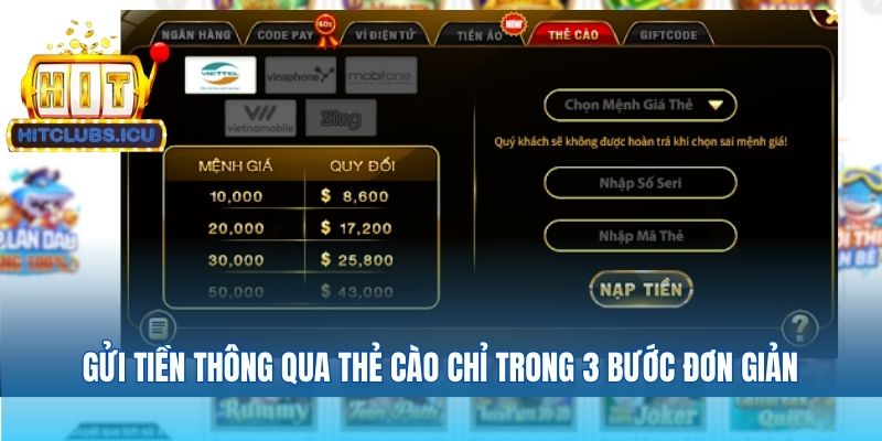 Gửi tiền thông qua thẻ cào chỉ trong 3 bước đơn giản